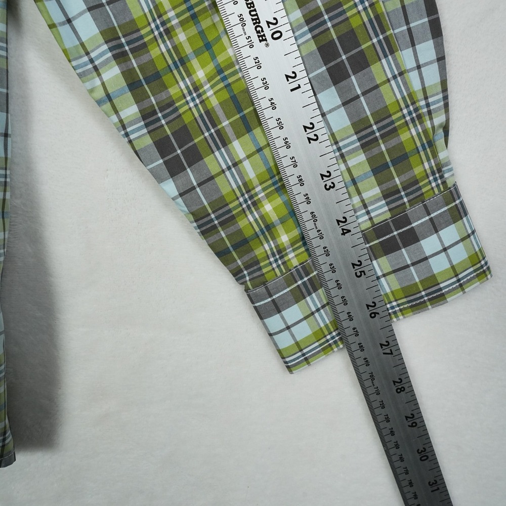 Cinch Mens XL Lime Green Blue Plaid Long Sleeve Button Down Shirt MTW1103481 NEW - Picture 8 of 8